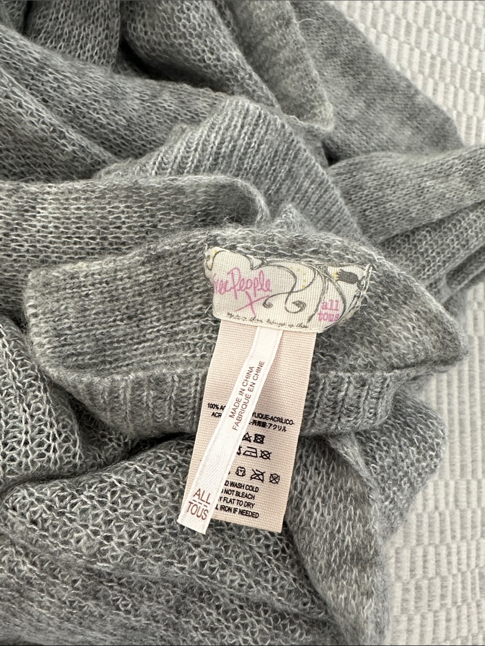 Free People Kennedy Waffle Knit Long Blanket Scarf Light Gray - Picture 8 of 9